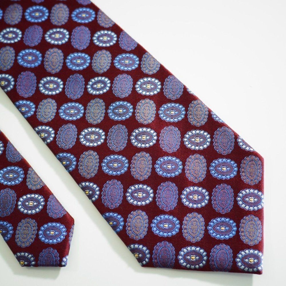 Jhane Barnes Red Blue Geometric Woven Silk‎ Tie